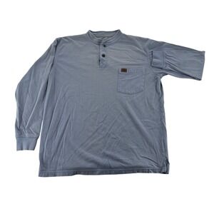 Riggs Workwear Henley Shirt Medium Blue Long Sleeve Pocket Tee 7491